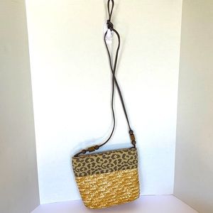 Leopard print and straw handbag.